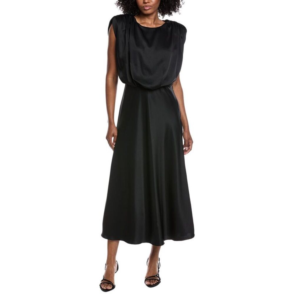 Toccin Womens  Flora Satin Midi Dress, Black